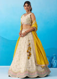 Cream Tissue Embroidered Lehenga Set with Sequins Work