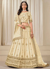 Cream Wedding Guest Lehenga | Art Silk Reception Wear