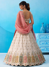 Cream Wedding Lehenga for Women with Pink Tissue Dupatta