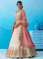 Cream Wedding Lehenga | Pink Tissue Dupatta