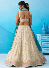 Cream Wedding Lehenga | Rama Tissue Dupatta