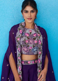 purple crepe indo western set for women