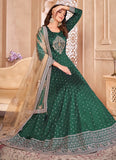 Dark Green Taffeta Silk Embroidered Abaya Style Suit