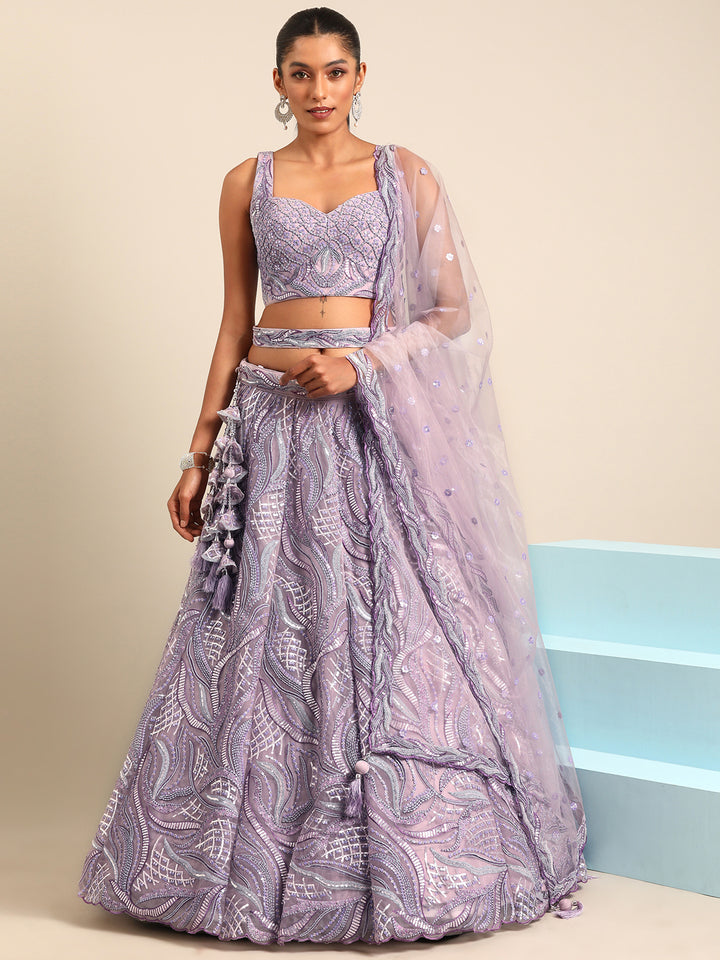 Delectable Lavender Net Lehenga Choli For Sangeet Function