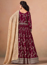 Designer Burgundy Anarkali with Organza Dupatta