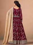 Designer Burgundy Anarkali with Organza Dupatta