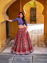 maroon beads work lehenga with gotta patti