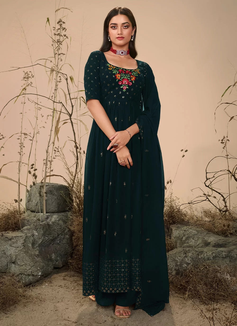 Designer Embroidered Georgette Festive Wear Palazzo Suit