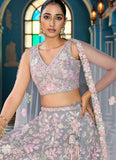 Grey Cocktail Lehenga with Sequins, Stone & Coding Embroidery Work
