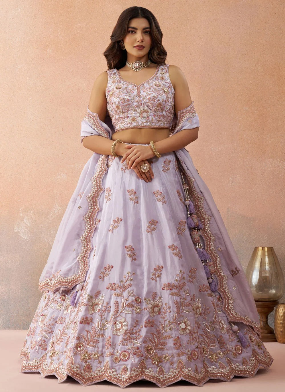 Designer Lavender Wedding Lehenga | Premium Tissue Lehenga