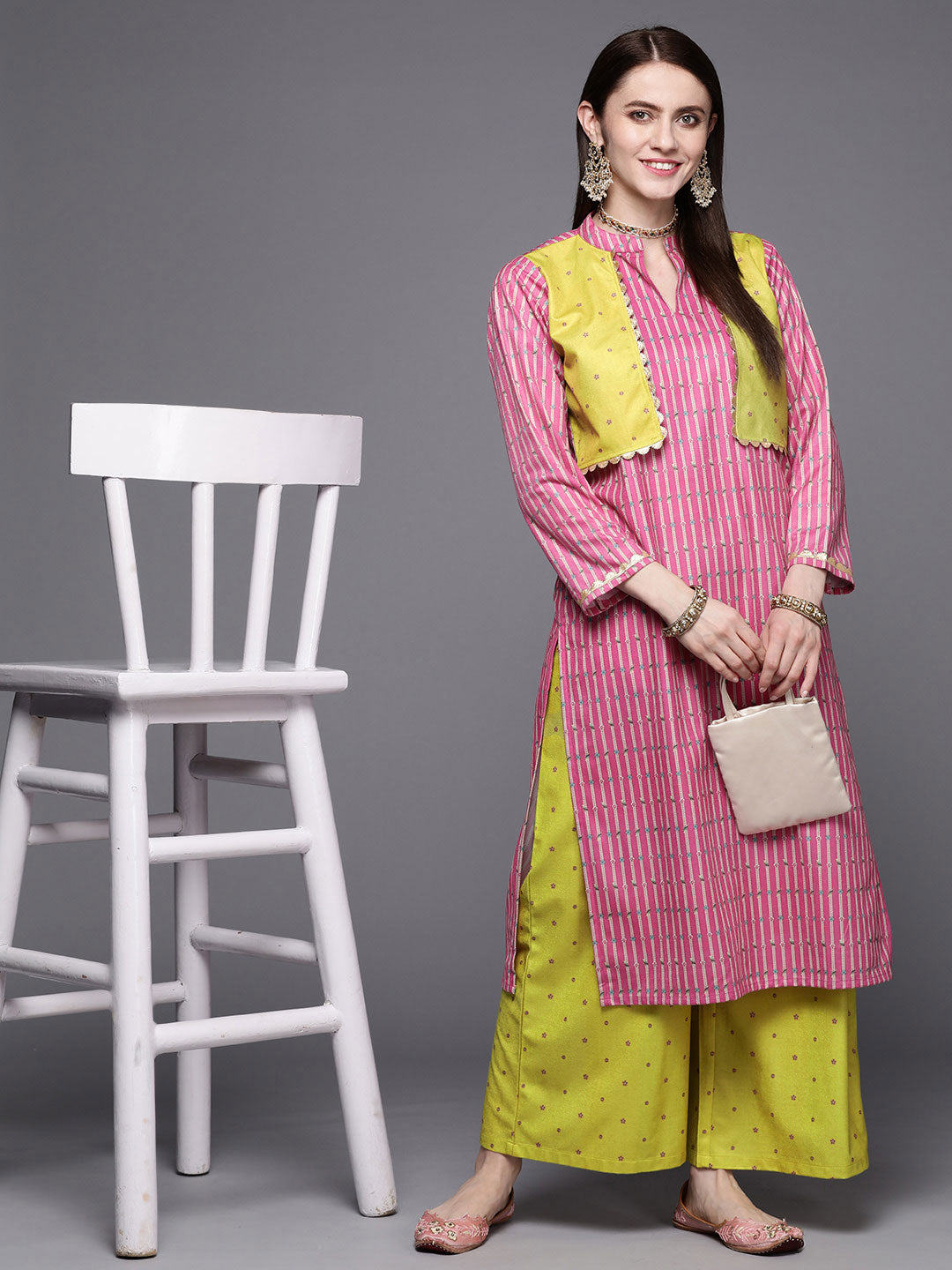 Designer Pink Velvet Kurta Palazzo Set