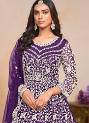 Dark purple festive Anarkali suit with embroidery work