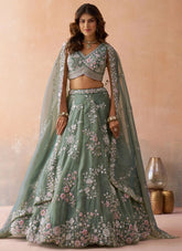 Designer Sea Green Engagement Lehenga with Sequins Embroidery