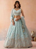 Designer Sky Blue Wedding Lehenga with Sequins Embroidery