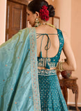 Designer teal wedding guest lehenga for women