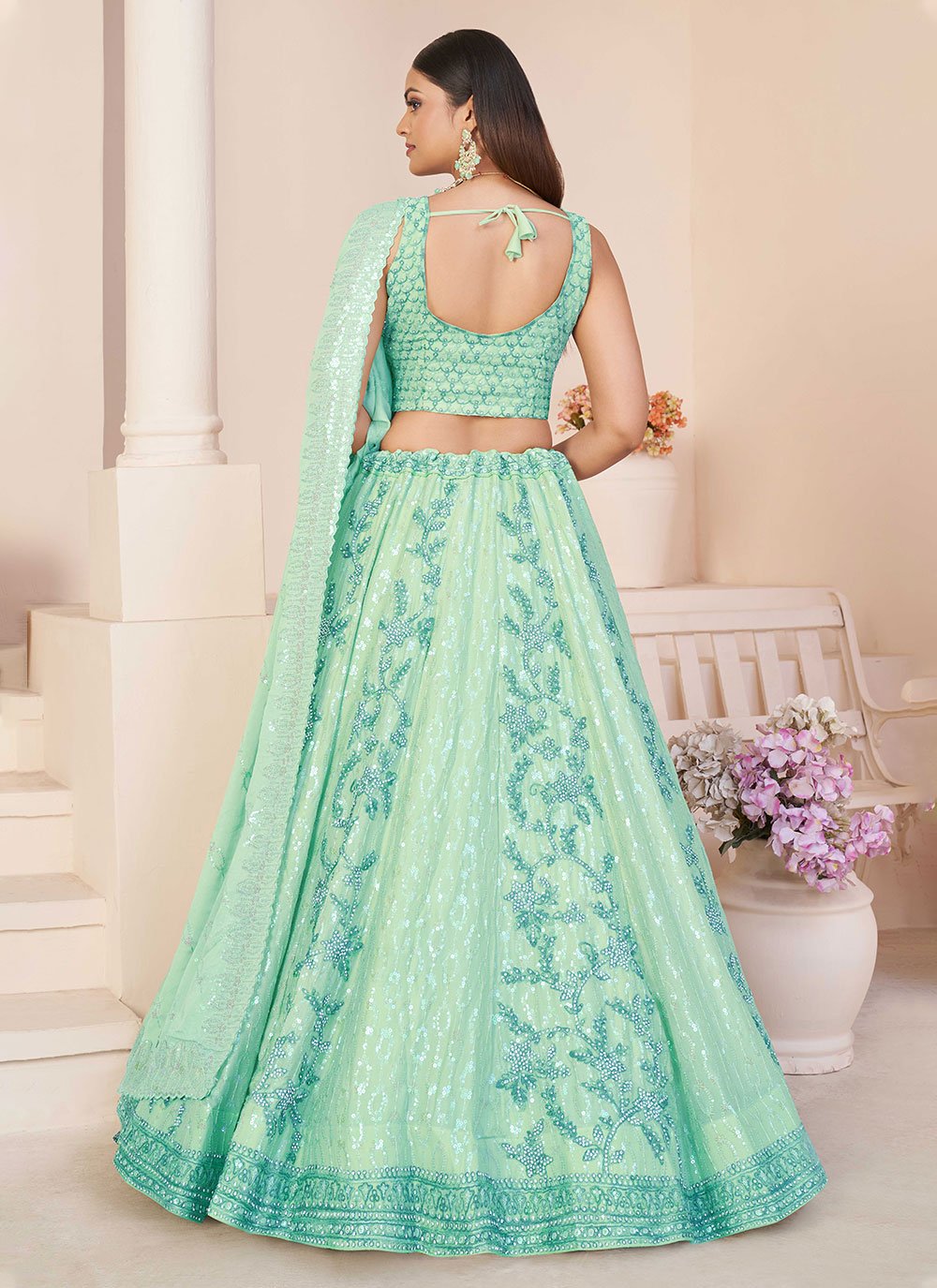 Designer Wedding Wear Georgette Lehenga Choli In Turquoise