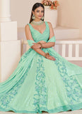 Designer Wedding Wear Georgette Lehenga Choli In Turquoise
