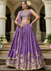 Purple georgette lehenga with sequins, coding and thread embroidery – Indian wedding dress for women