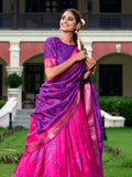 Purple Color Shibori Print With Zari Weaving Border Dola Silk Chaniya Choli
