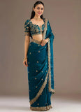 Premium Dove Blue Embroidered Party Wear Saree
