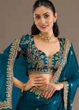 Elegant Dove Blue Wedding Guest Tissue Saree