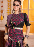 Black Kutchi patchwork choli with mirror embroidery close-up