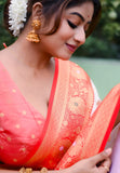 Durga Puja White Red Soft Silk Saree with Meenakari Butti