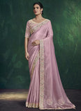 Refined Dusty Pink Indian Wedding Crush Silk Saree with Handwork