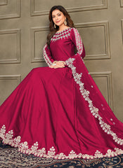 Eid Festival Special Maroon Art Silk Anarkali Suit