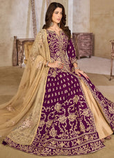 Purple Art Silk Embroidered Eid Special Suit with Net Dupatta
