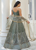 Elegant Dusty Green Butterfly Net Party Wear Lehenga Set