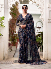 Navy blue brasso saree for wedding and festival wear