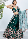 Elegant Green Bridesmaid Lehenga with Organza Dupatta Embroidery