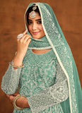 Elegant Green Net Embroidered Anarkali Suit