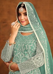 Elegant Green Net Embroidered Anarkali Suit