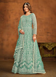 Elegant Green Net Embroidered Anarkali Suit
