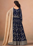 Elegant Navy Blue Anarkali Suit with Organza Dupatta