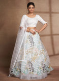 Elegant Organza & Net White Designer Indian Lehenga