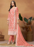 Elegant Peach Embroidered Straight Cut Pakistani Salwar Suit