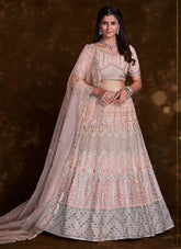 Affordable Peach Net Lehenga Set