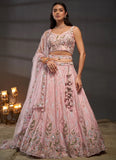 Elegant Pink Heavy Sequin Embroidery Engagement Poly Chiffon Lehenga Choli Set