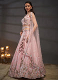 Elegant Pink Heavy Sequin Embroidery Engagement Poly Chiffon Lehenga Choli Set