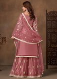 Pink net embroidered palazzo salwar suit with satin inner and matching dupatta