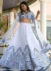 White satin bridesmaid lehenga with zari sequins embroidery