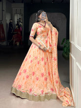 Peach Tubby Silk Floral Printed Lehenga Choli
