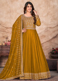 Embroidered Art Silk Anarkali Suit In Mustard