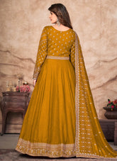 Embroidered Art Silk Anarkali Suit In Mustard