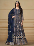 Elegant Blue Embroidered Faux Georgette Pakistani Suit with Dupatta