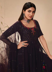 Embroidered Georgette Pakistani Suit in Purple