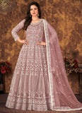 Embroidered Net Abaya Style Suit in Mauve